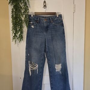 Express Blue Distressed Flare Jeans